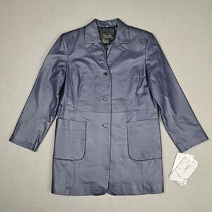 Vintage Terry Lewis Leather‎ Jacket Women's Large Deep Purple Coat Brand New